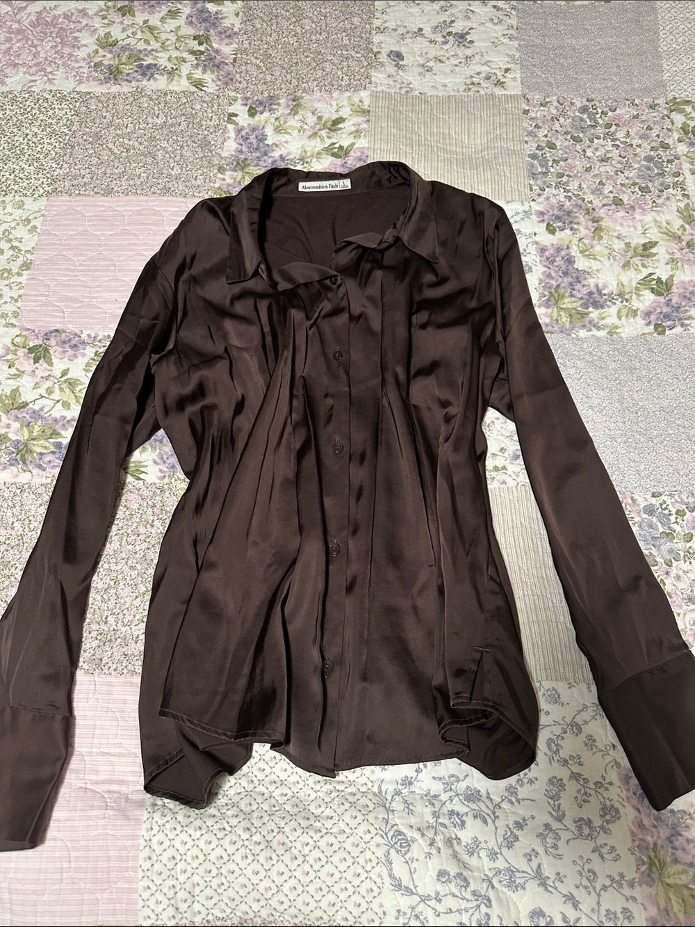 Abercrombie & Fitch Dark Brown Satin Button-Down Shirt